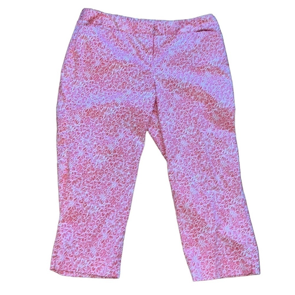 Rafaella women’s coral and white floral print Capri pants Size 14
